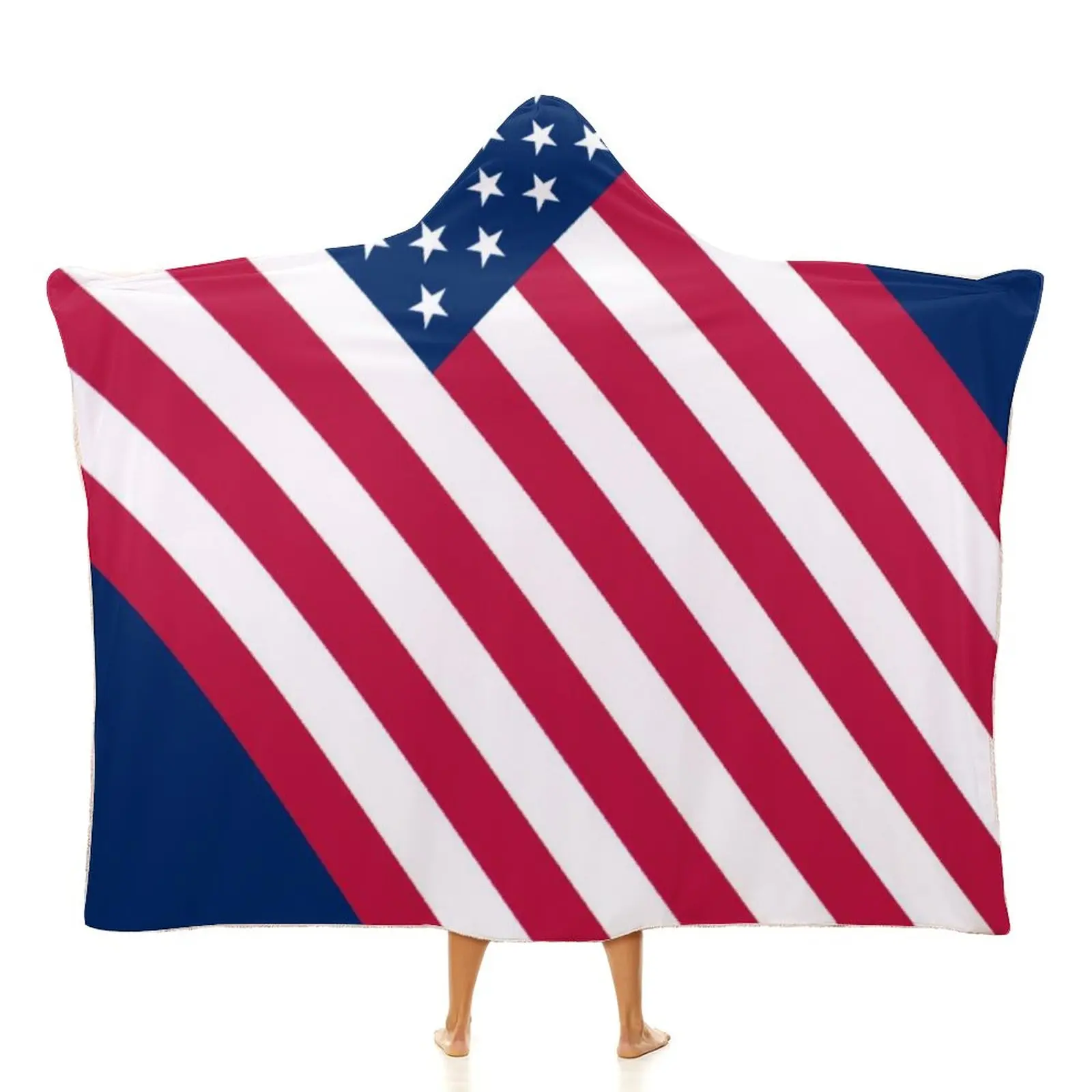 

Patriotic American Flag Blanket Stars and Stripes Print Fashion Novelty Hoodie Bedspread Fleece Outdoor Super Soft Blanket