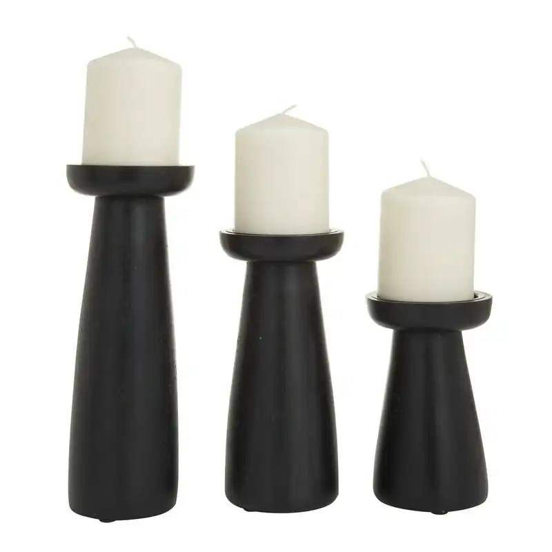 

3 Candle Black Mango Wood Pillar Candle Holder, Set of 3 Wedding Gift