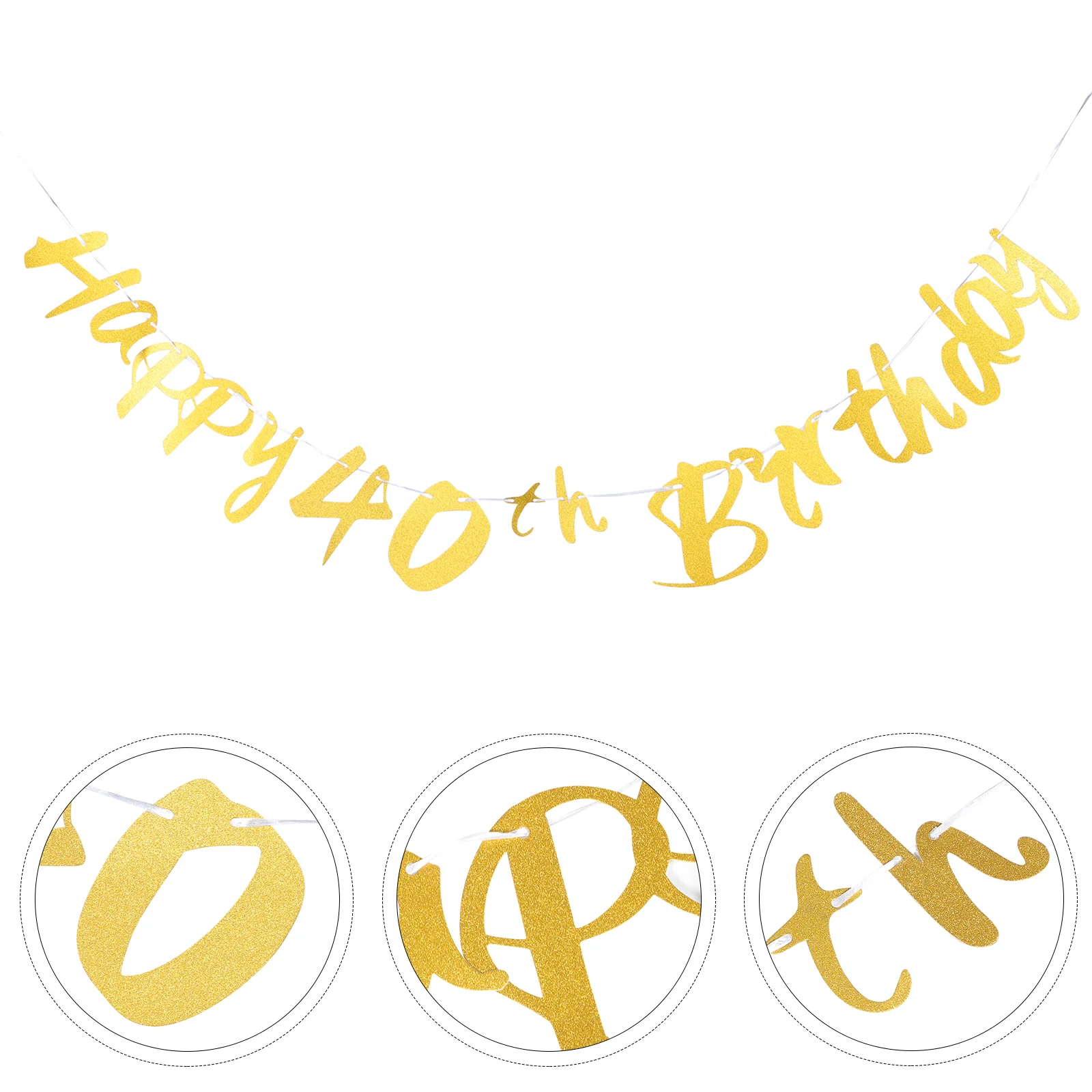 

Birthday Banner 40Th Decorations Party Anniversary Happy Garland Bunting Years Supplies Glitter Fireplace Golden Signcheers Gold