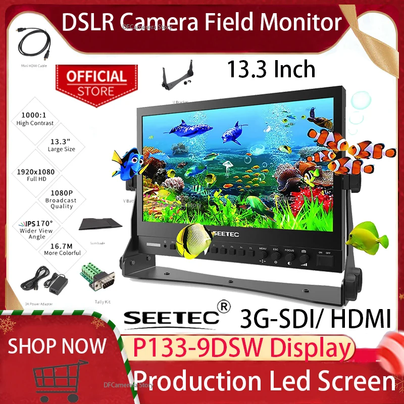 Монитор для камеры Seetec DSLR, 13,3 дюйма, 3G-SDI/ HDMI, светодиодный экран с IPS FHD 1920x1080 P133-9DSW дисплеем