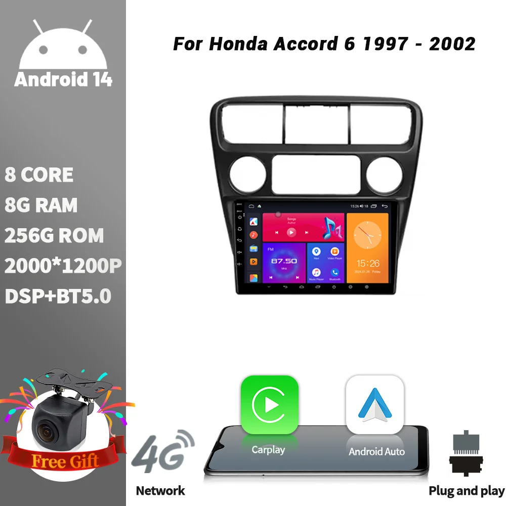 Android 14 для Honda Accord 6 1997 - 2002 автомобильный радиоприемник мультимедийная навигация 4G