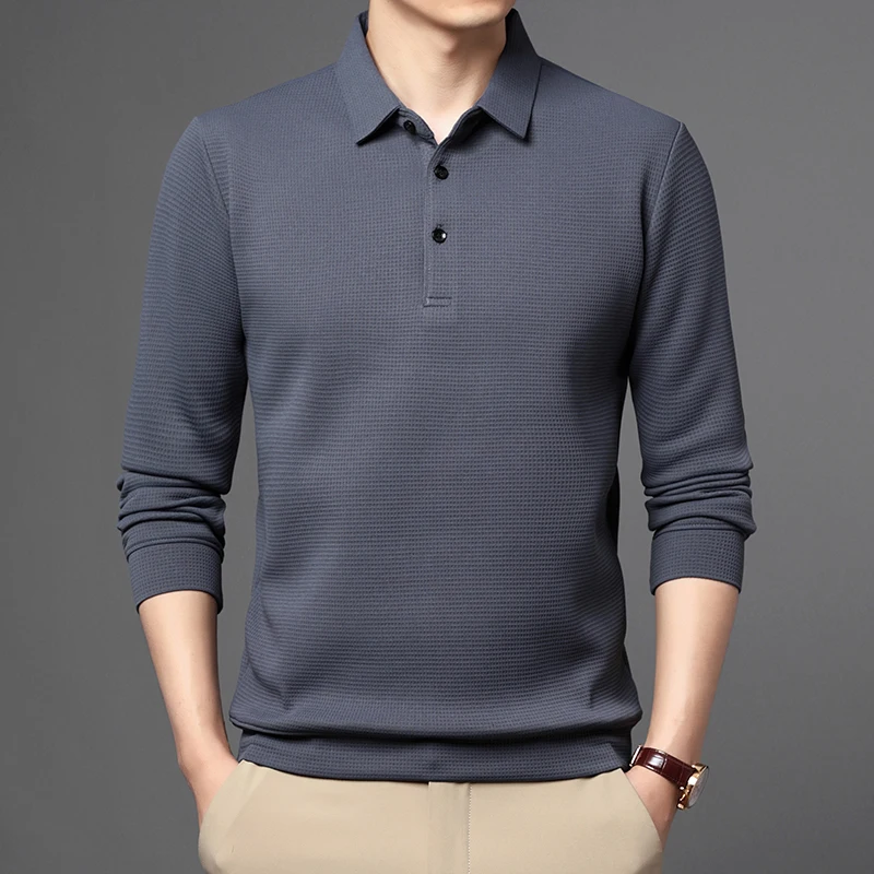 

Brand Polo shirt men's long-sleeved business casual Polo shirt men's clothing spring and autumn solid men's lapel top T-shirt