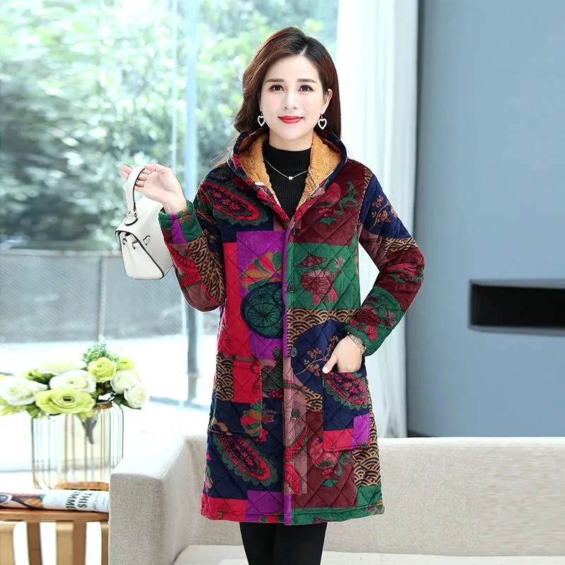 Cotton Coat Women Clothing 2022 Winter New Fashion Casual Loose Ethnic Style Padded Jacket Female Large Size Long Thick Parkas