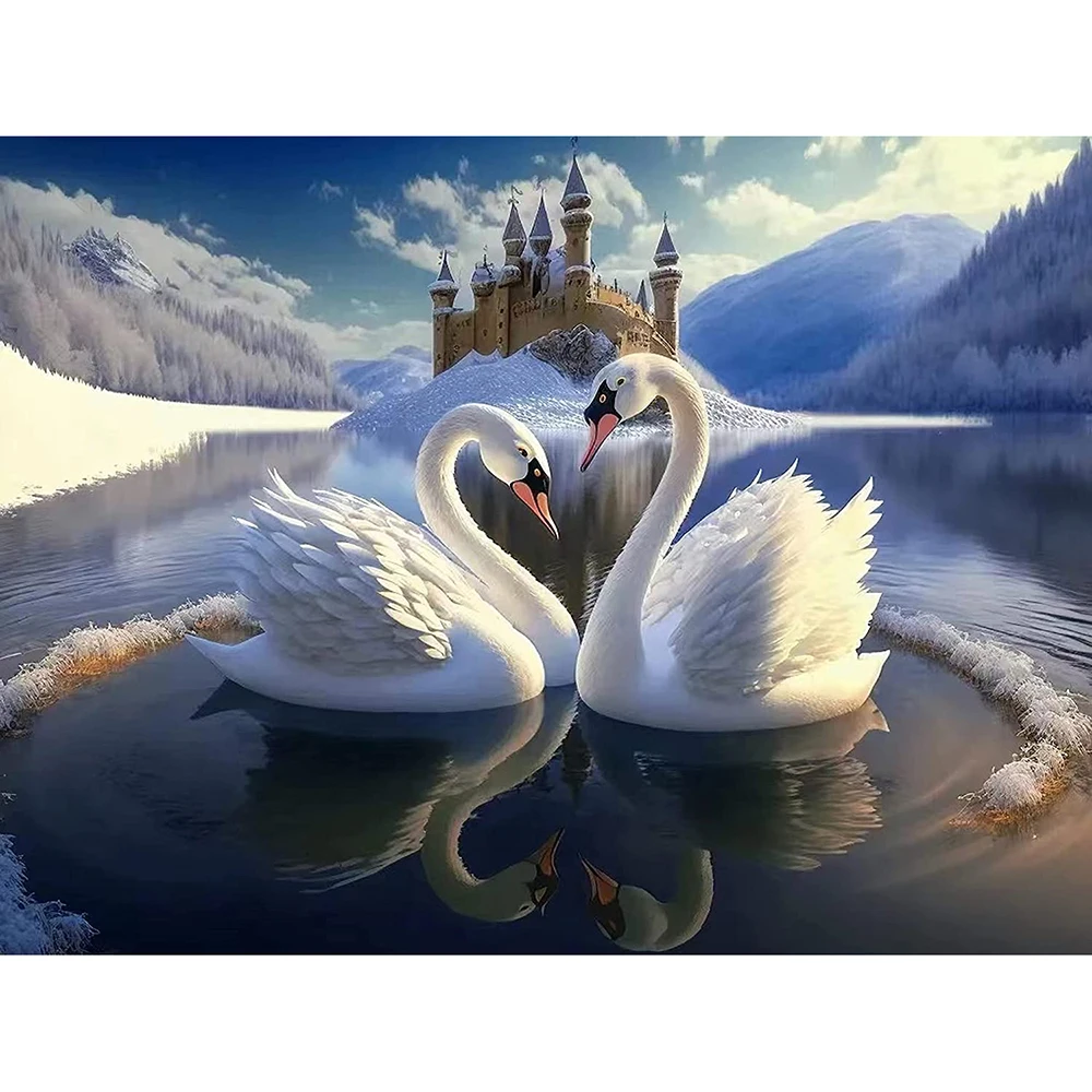 

5D Diamond Painting DIY Diamond Art Embroidery Kit Swan Castle Handmade Painting Living Room and Bedroom Decoration