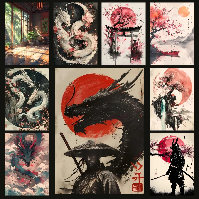 Japanese Landscape Samurai Poster Wall Art Home Decor Room Digital Painting Living Restaurant Kitchen
