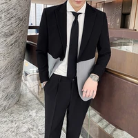 korean casual suit men two piece 2021 spring mens splicing contrast british wedding suit for men groom tuxedos costume homme