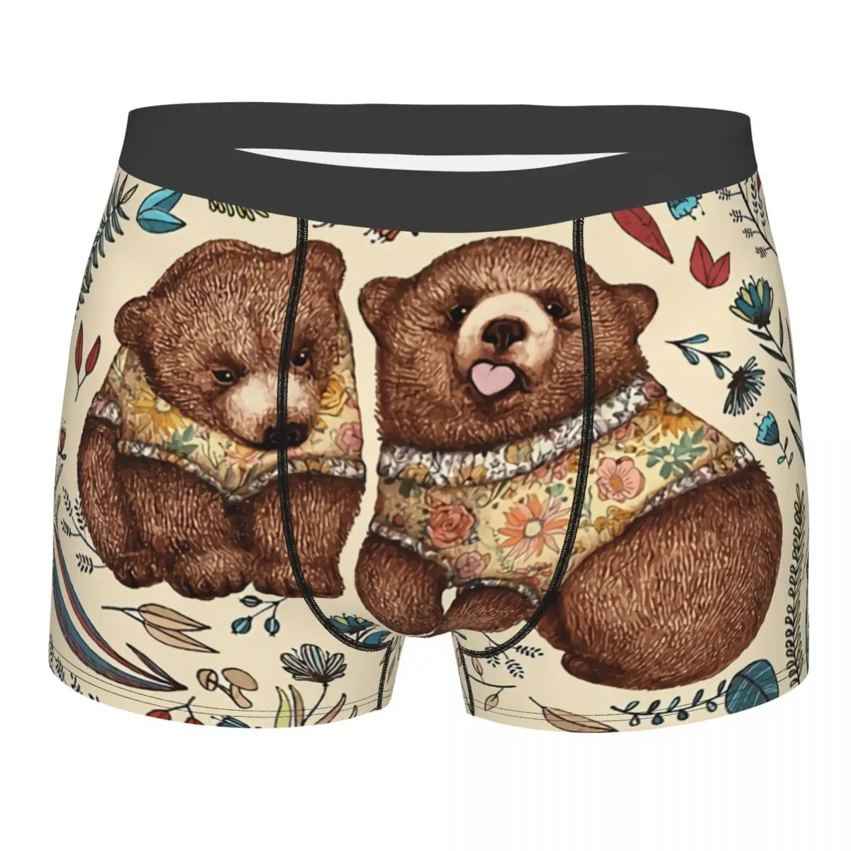 

Whimsical Bear Pair With Fantasy Flora Art Underpants Breathbale Panties Male Underwear Comfortable Shorts Boxer Briefs