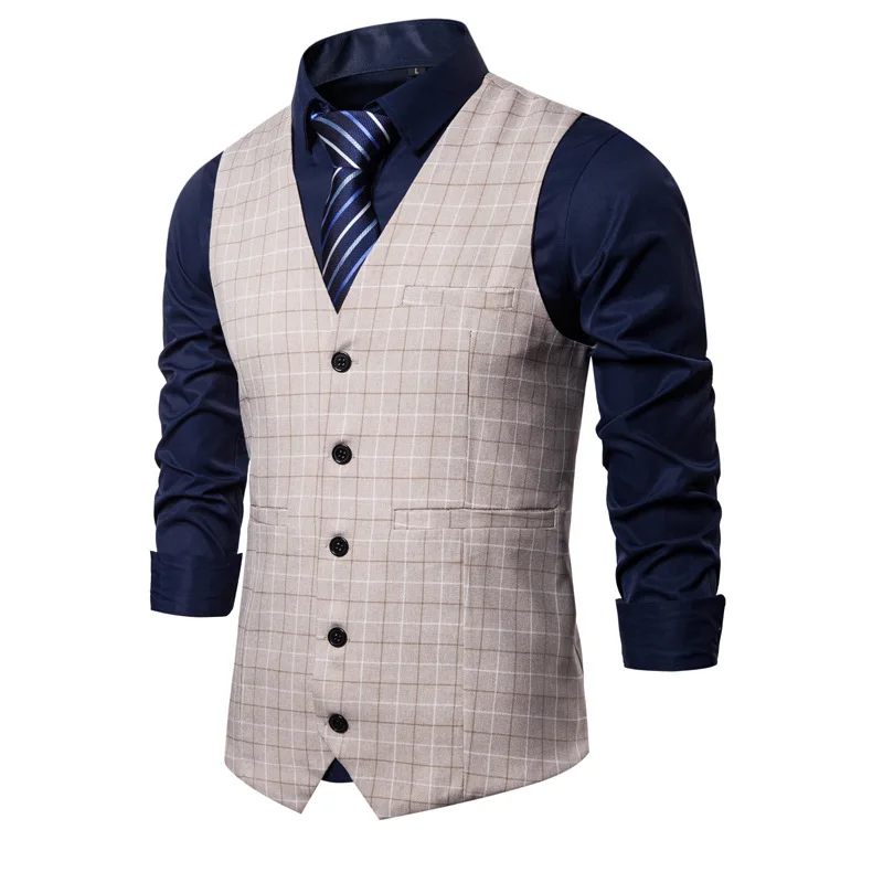 

Mens Suit Vest Fashion Slim Fit Thin Plaid Men Waistcoat Tops Business Vest Waistcoat Man England Style Male Casual Suits Vests