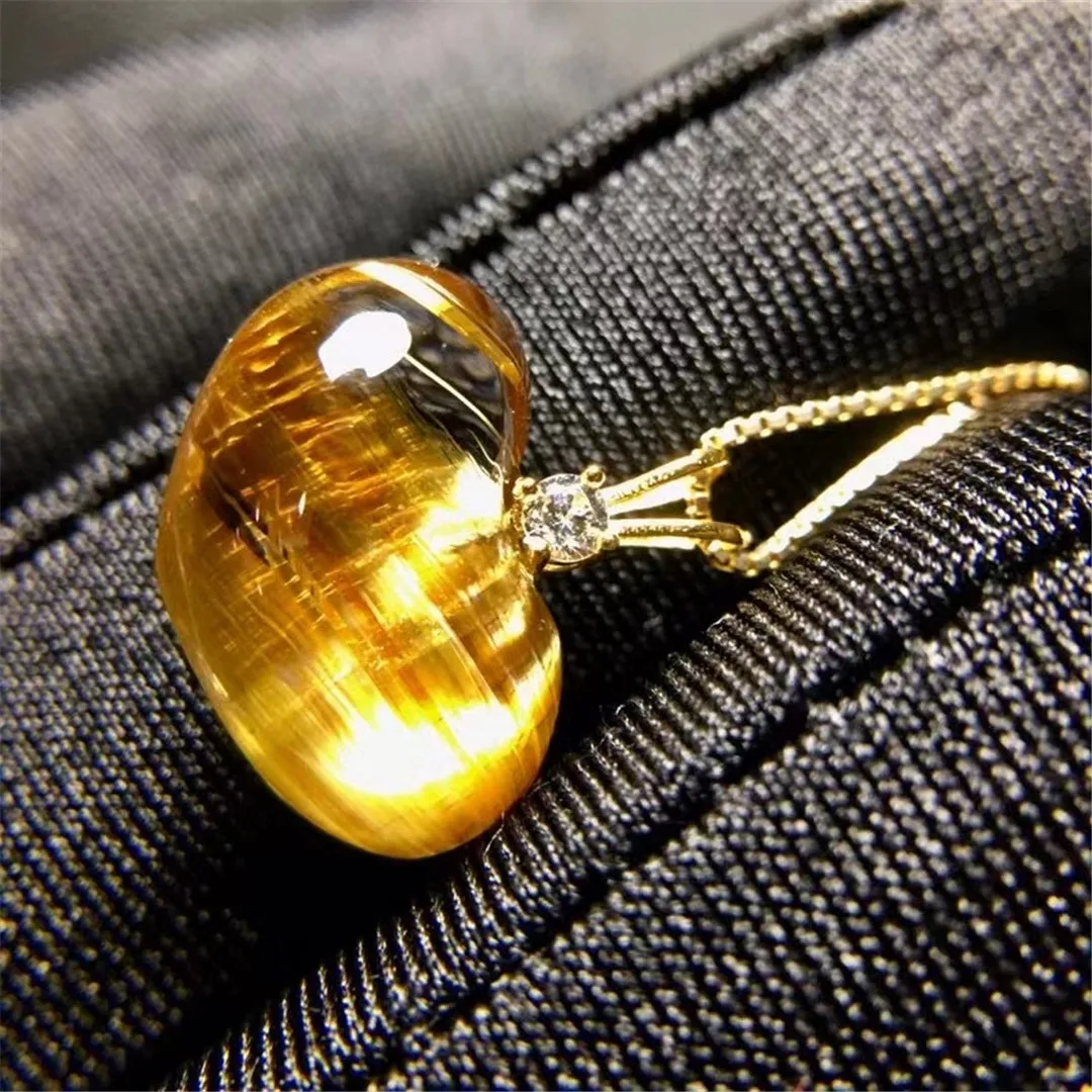 

Natural Gold Rutilated Quartz Pendant Jewelry For Woman Lady Man Love Gift Healing Gemstone Crystal 15x7mm Beads 18K Gold AAAAA