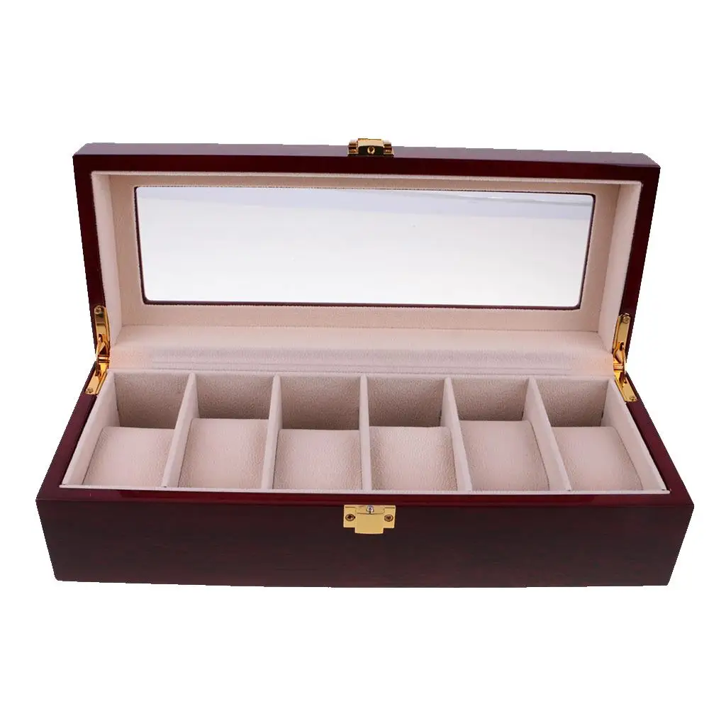 

Luxury 6 Compartments Wine Display Case Wood Jewelry Storage Organizer with Lid