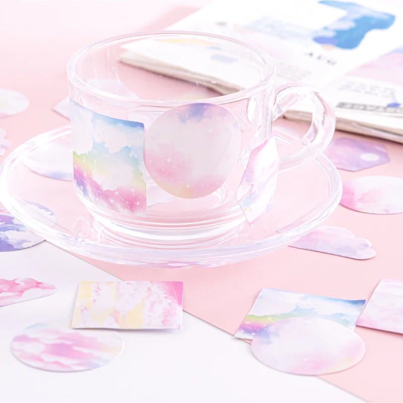

40Packs Wholesale Dreamy pink clouds rainbow hand account painting Mini Boxed Stickers Diary Adhesive Scrapbooking material 4CM