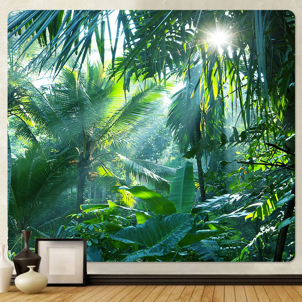 

Home Art Deco Forest Plants Leaves Psychedelic Scene Printed Tapestry Hippie Boho Decor Yoga Mat Mandala Room Decor Wall Hanging