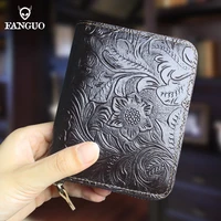 2022 genuine leather wallet for women men vintage handmade short small bifold zipper wallets purse female male with photo slot