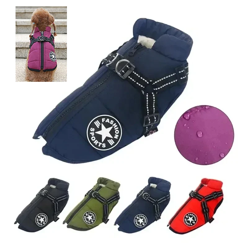 

Pet Clothes Dog Jacket with Harness Winter Warm Dog Clothes for Labrador Waterproof Dog Coat Chihuahua French Bulldog Costume