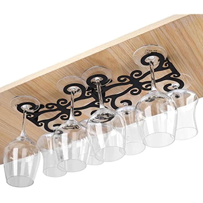 

Wine Glass Rack Butterfly Stemware Racks Under Cabinet Wine Glasses Holder Hanging Shelf Black Iron Storage HangerBar Kitchen
