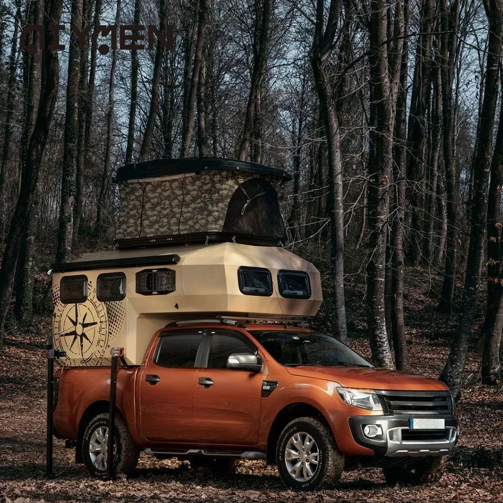 Мини-корrediça Unimog RV em camaembaliesta leve Ram 1500 cabine curta sobre Camper de caminhão Tacoma