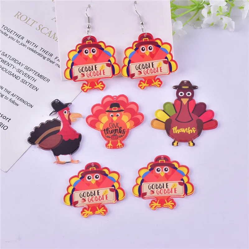 

10pcs/pack Thanksgiving Turkey Arcylic Charms for DIY Earring Jewelry Making