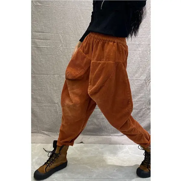 Плотные и плюшевые корейские повседневные новые вельветовые шаровары женские