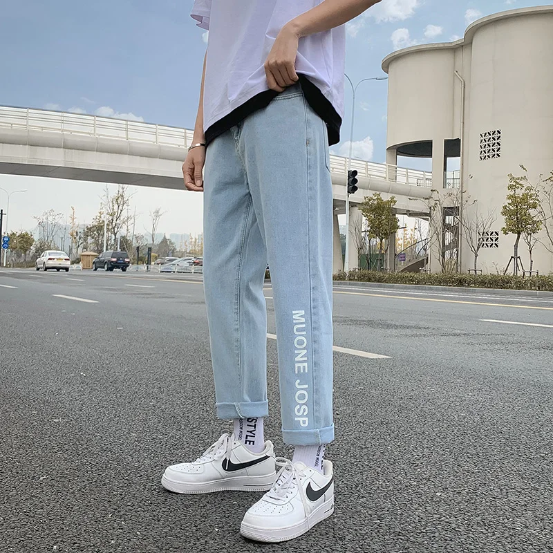 Hipster Jeans Harlan Pants for Men Summer Thin Straight Leg, Loose Stretch, Versatile, Small Foot, Nine-minute Pants