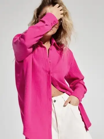 Ekaliy 2023 Women's Spring 100% Cotton Shirts Elegant Long Sleeve Lapel Solid Blouse Loose Casual Clothes for Women Crepe Shirts