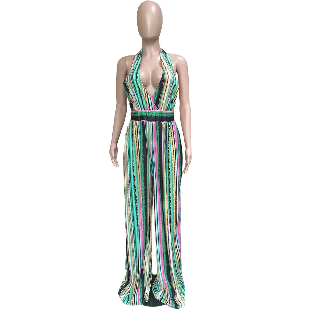 Женский комбинезон без рукавов Элегантный слитный в полоску с лямкой на шее