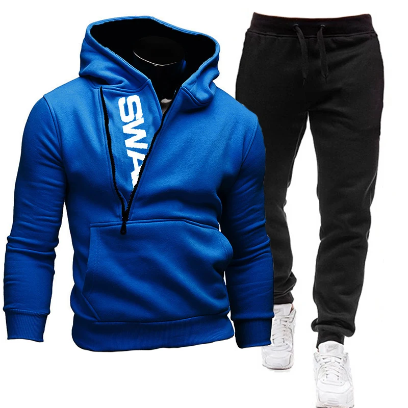 Nieuwe Mode Mannen Set Rits Hoodies + Broek Sets Mannelijke Trainingspak Mannen Casual Slim Fit Sportkleding Mannelijke Merk Zwe