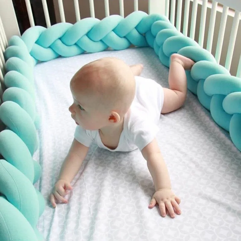 1.5M-3M Baby Bumper Crib Cot Protector Infant Bedding Set for Baby Boy Girl Braid Knot Pillow Cushion Room Decor