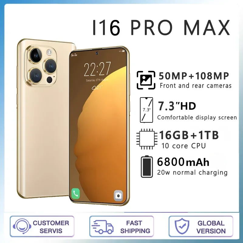 

Смартфон i16 Pro Max, 4G, Android 13,0, 16 + 1 ТБ, 7,3 дюйма