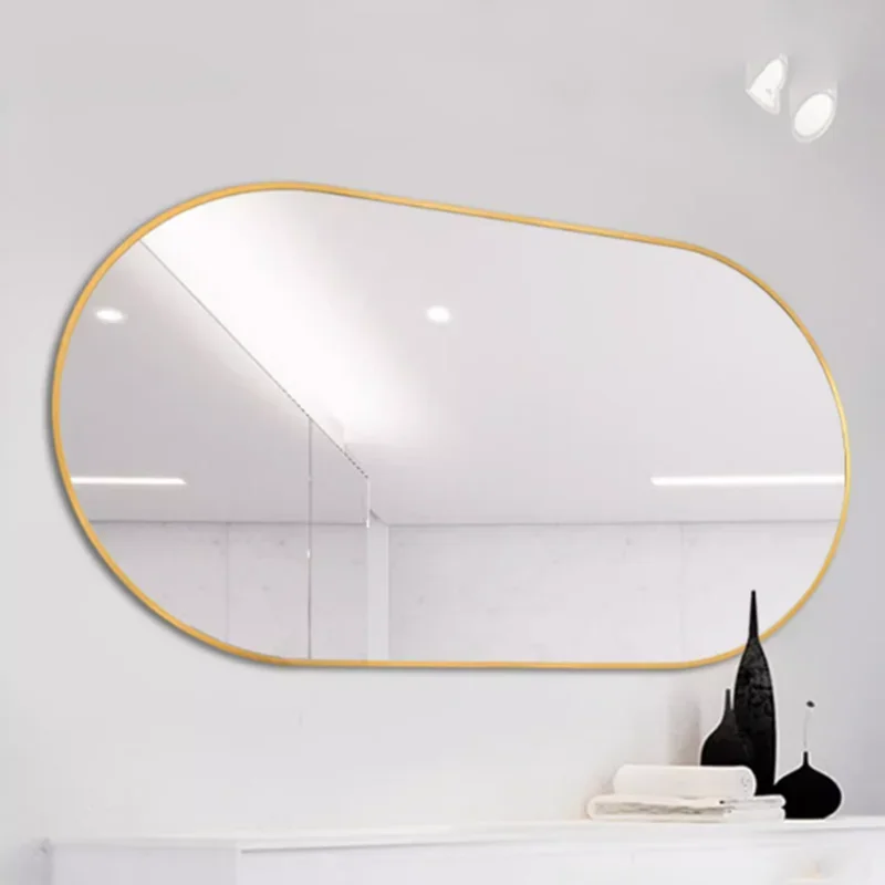 

Настенное зеркало для ванной комнаты с золотистой рамкой, зеркало для макияжа и душа, зеркало неправильной формы для бритья, аксессуары для дома