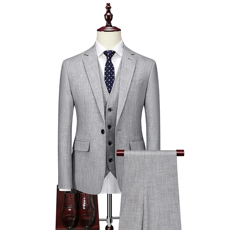 

New S-6XL High Quality (suit + Vest + Trousers) Linen Drape Casual Fashion Business Gentleman Solid Color Wedding Formal Suit