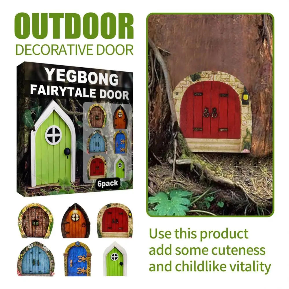 6pcs Miniature Fairy Gate Yard Sculpture Courtyard Wooden Dwarf Window Door For Tree Gnome Art Garden Statues Decoration - купить по