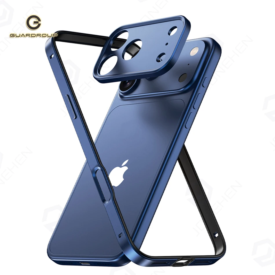 Фото Линза из сплава для iPhone Air 14 Plus 13 12 15 16 17 Pro Max, чехол-бампер, роскошная алюминиевая рамка Hybird Meatl + мягкая силиконовая сторона №1