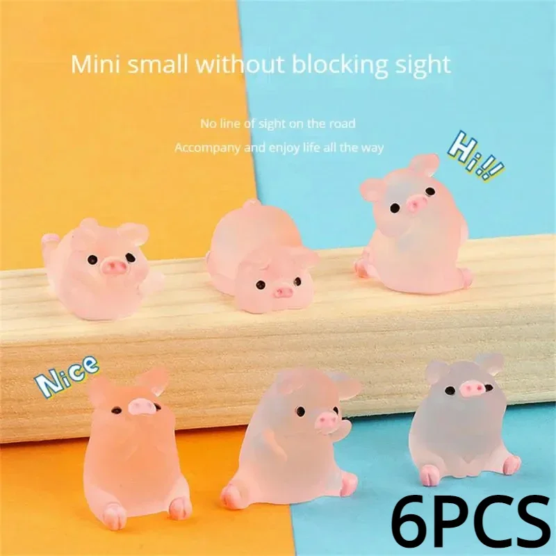 

6pcs/Set Luminous Resin Pig Car Dashboard Toys Dolls Figures Home Garden Decoration Cartoon Color Chick Cute Car Ornaments Gifts