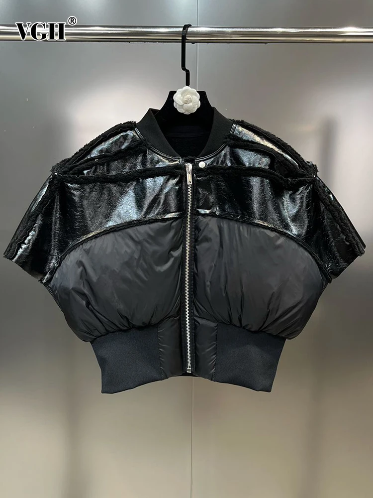 

Однотонные минималистичные облегающие короткие зимние пальто VGH для женщин с воротником-стойкой и коротким рукавом, повседневные парки на молнии в женском стиле