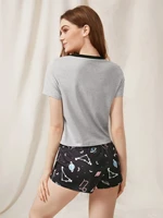 2022 new print contrast trim top shorts pj set fashionable womens suit