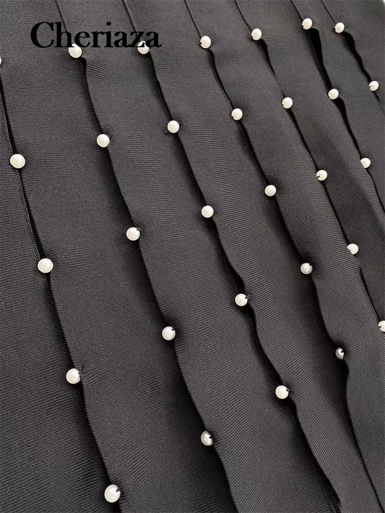 Летнее модное трикотажное платье Cheriaza с бахромой и жемчужной отделкой женское