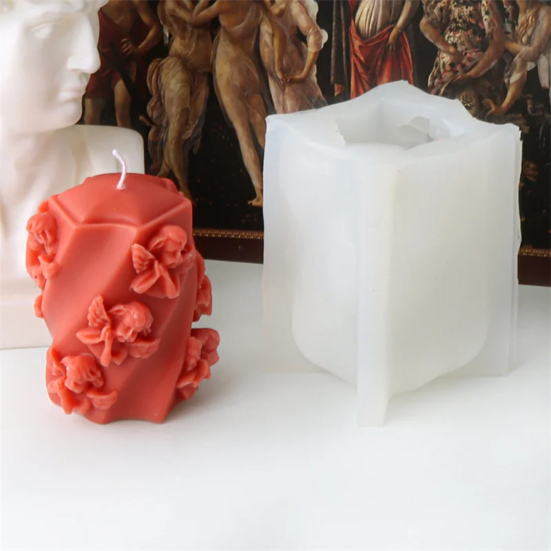 3D маленький ангел столб свеча силиконовая форма рельефный мультилицевой цилиндр