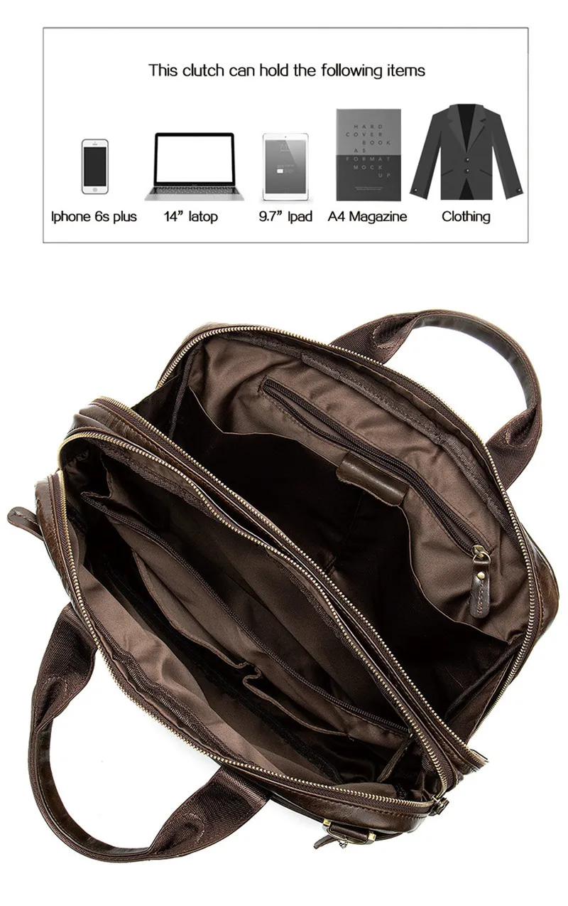 Vintage genuine leather men's large capacity briefcase work laptop handbag casual travel luxury real cowhide messenger bag