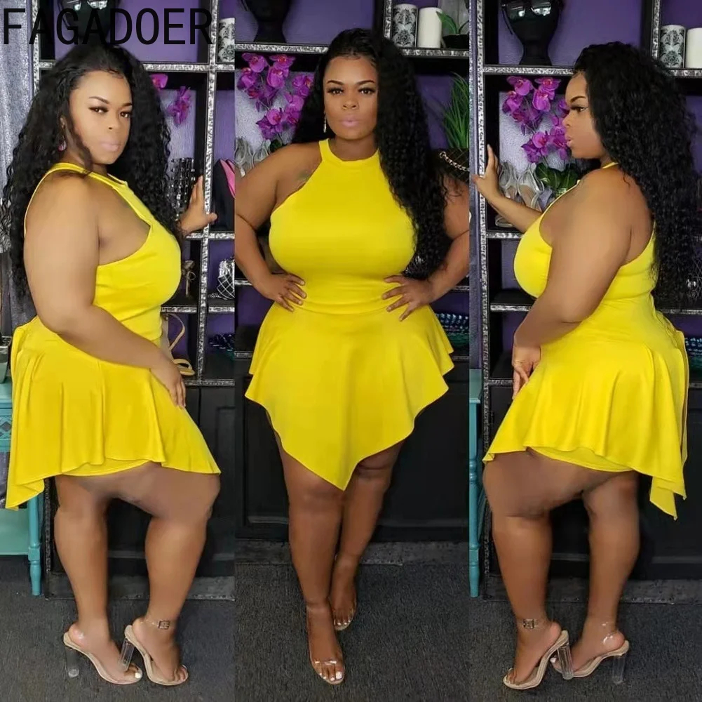 FAGADOER Plus Size Solid Shorts Rompers L-4XL Women Sleeveless One Piece Jumpsuits Summer Fashion Streetwear 2022 New Clothing