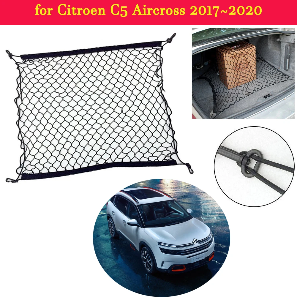 Ganchos Organizadores de almacenamiento de equipaje para Citroen C5 Aircross, red de malla elástica de nailon, accesorios de plástico, 2017 ~ 2020