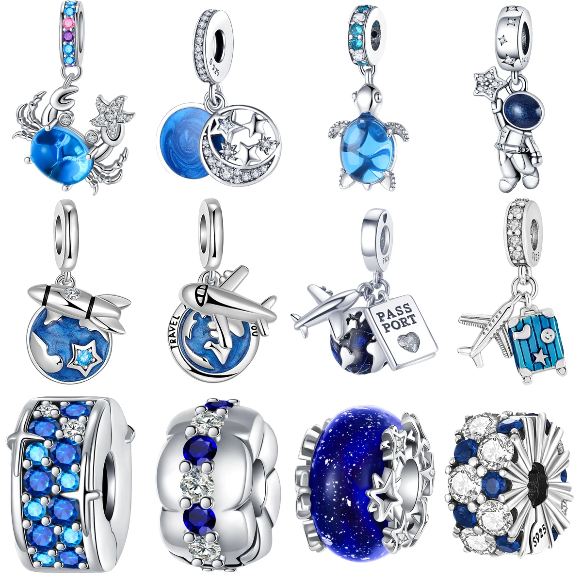 Браслет из серебра 925 пробы в виде луны и самолета