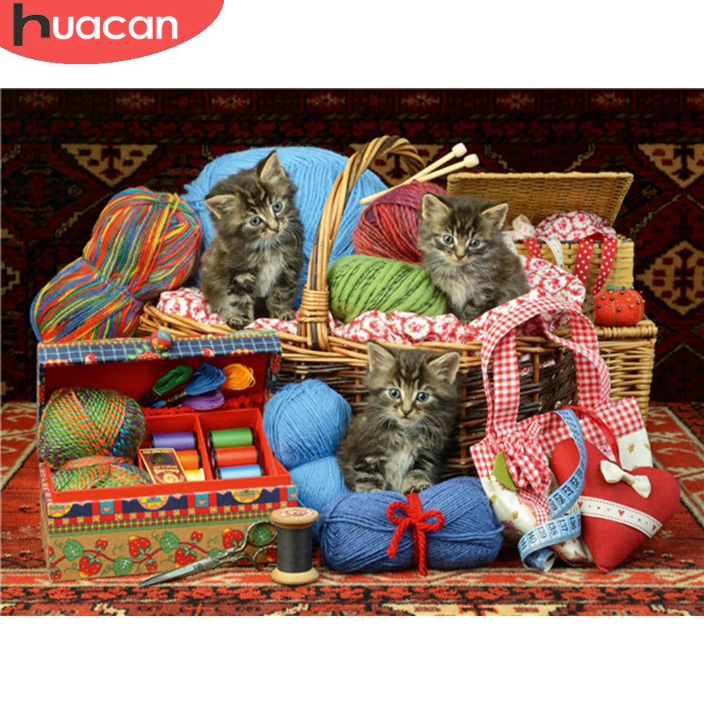 

HUACAN полная квадратная дрель Алмазная картина Кошка Животное Алмазная вышивка шерсть мозаика вышивка крестиком продажа домашнее украшение