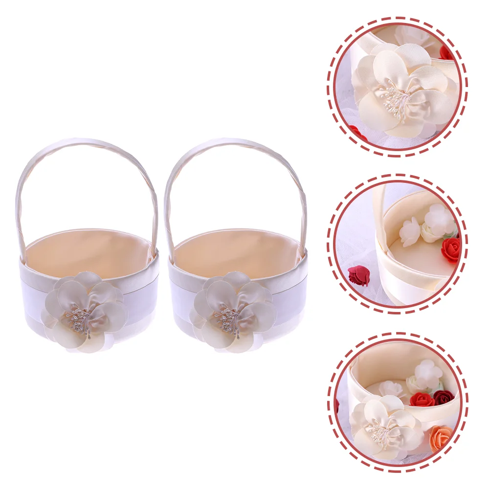 

Basket Flower Girl Weddingbaskets Weddings Arrangements Boxes Petal Lace Party Keepsake Bridal Giftsmall Handle Rustic