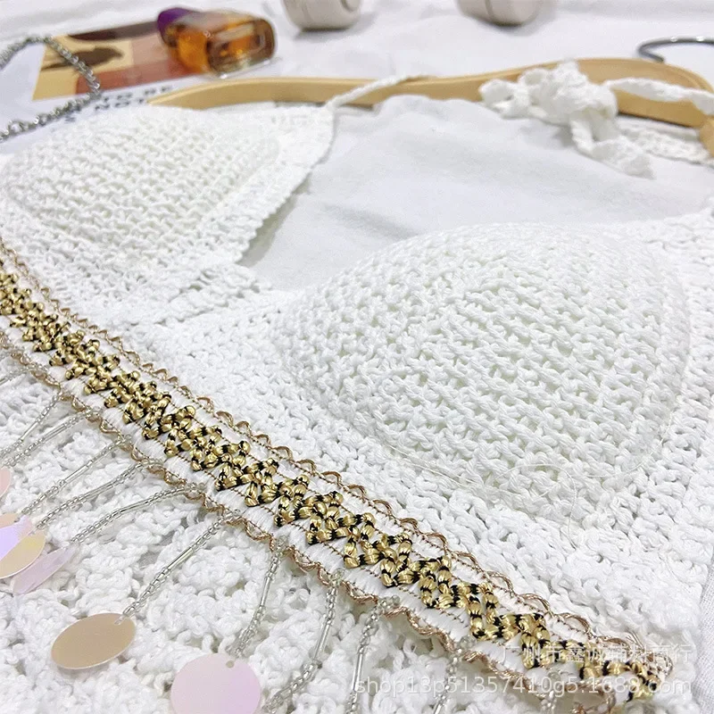 Новые поступления пляжный отдых вязаный ремень с вышивкой и блестками женский