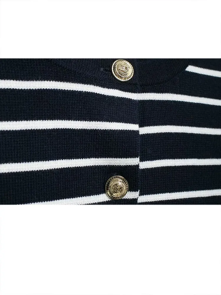 HH TRAF 2024 осенний Новый женский Ретро однобортный Тонкий Топ с круглым вырезом