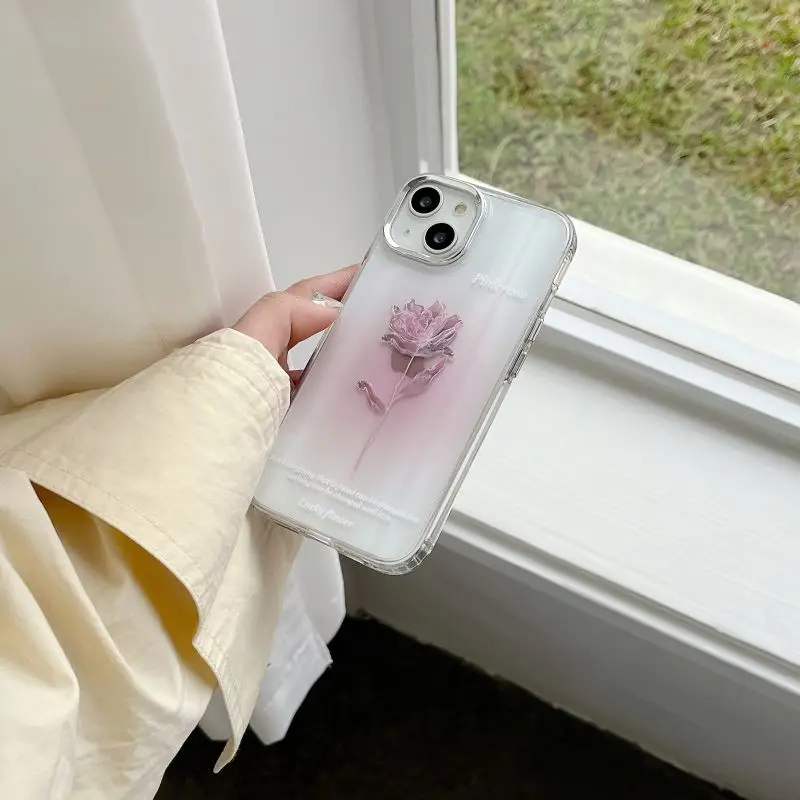 

Прозрачный розовый лазерный чехол INS в Корейском стиле для iPhone 14 13 Pro Max, задняя крышка для телефона 12 11 Pro Plus, ударопрочный чехол из ТПУ