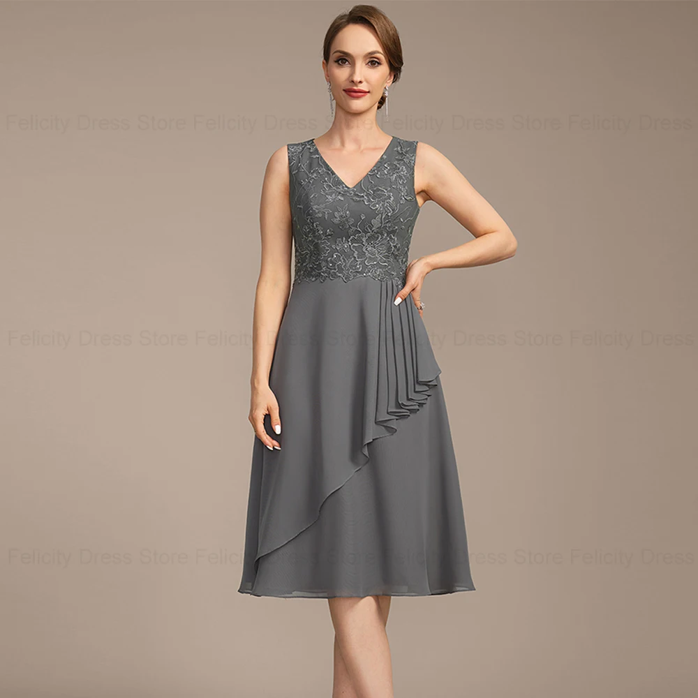 Платье для матери невесты 2024 ТРАПЕЦИЕВИДНОЕ с V-образным вырезом