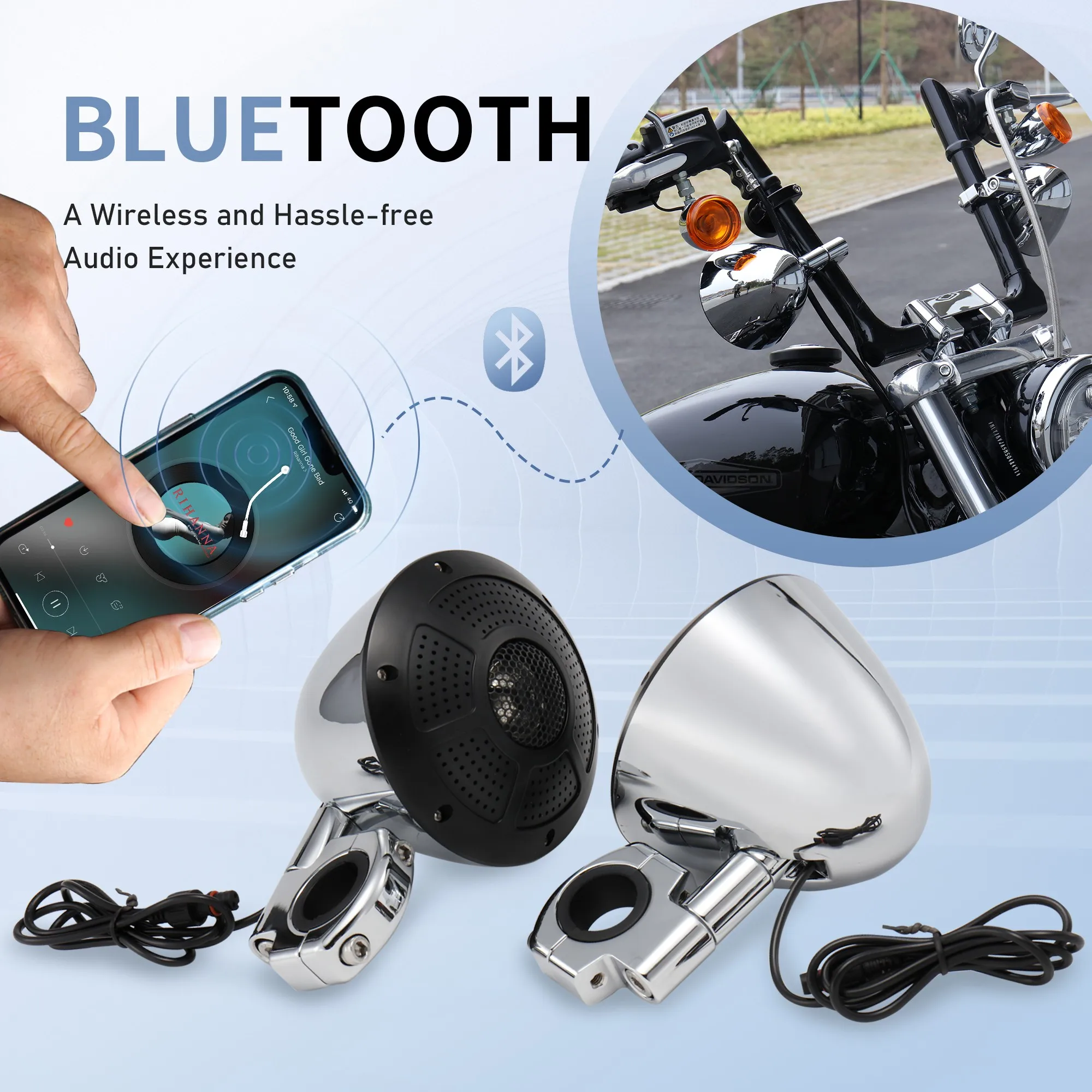 Фото 1000 Вт 4-канальный полнодиапазонный усилитель Bluetooth, динамики, микростереоаудиосистема для Harley ATV UTV Boat Custom Touring Cruiser №5