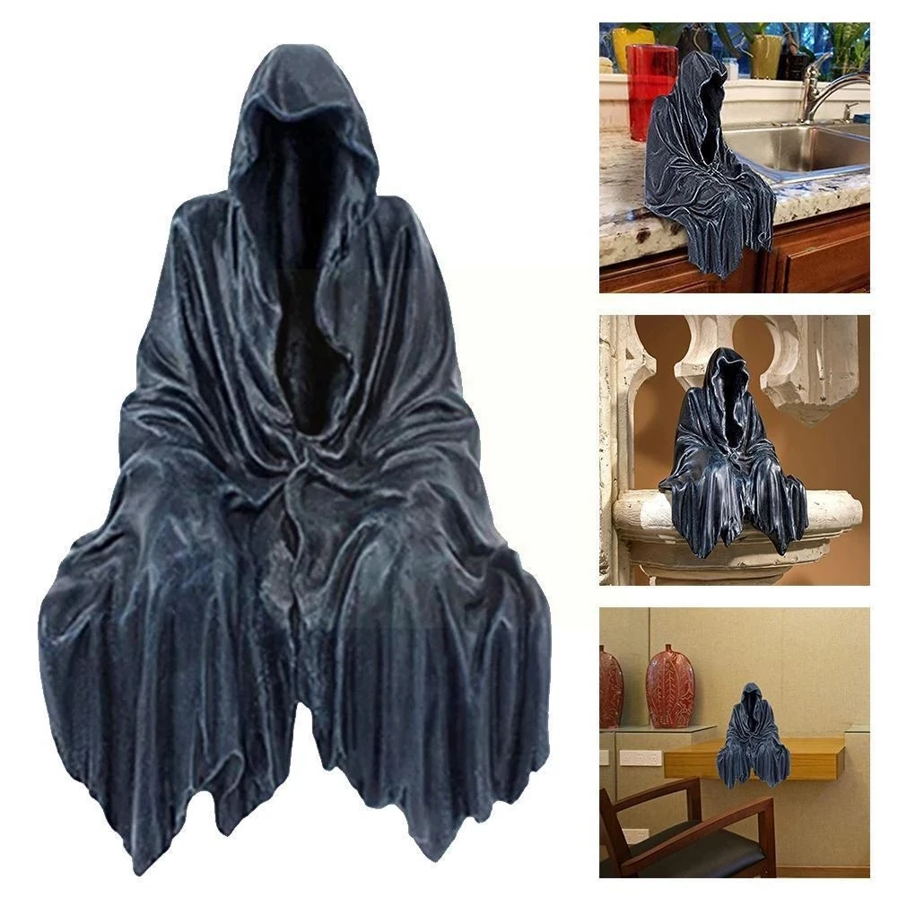 

2022 New Reaping Solace The Reaper Sitting Statue Gothic Desktop Resin Black Sculptures For Home Decor Ornament Dropshipping