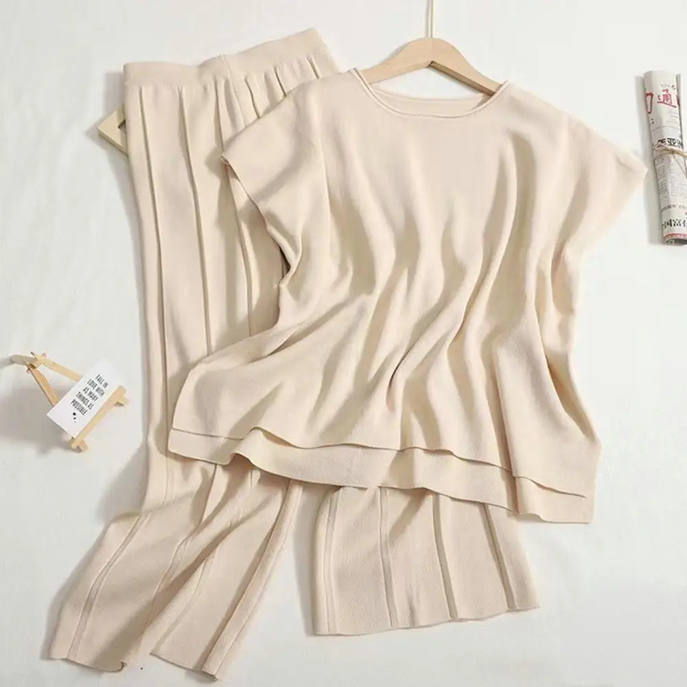 

Ladies Loose Fit Suit Summer Vest Pants Set Stylish Women's Summer Set Sleeveless Round Neck Top with Wide Leg Pants Irregular